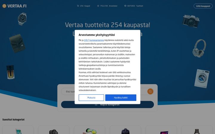 Screenshot of vertaa.fi