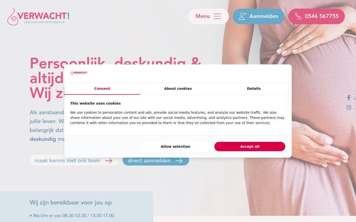 Skärmbild av verwachtverloskundigen.nl