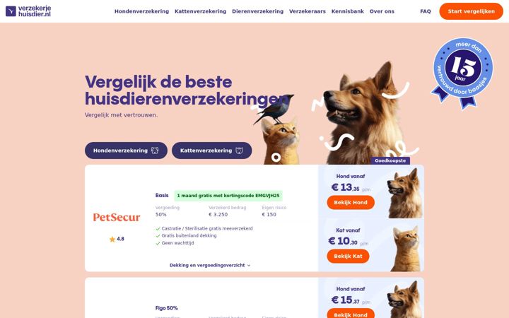 Screenshot of verzekerjehuisdier.nl