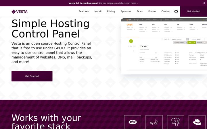 Screenshot of vestacp.com