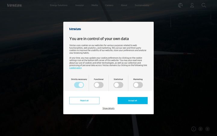 Snímek obrazovky vestas.com