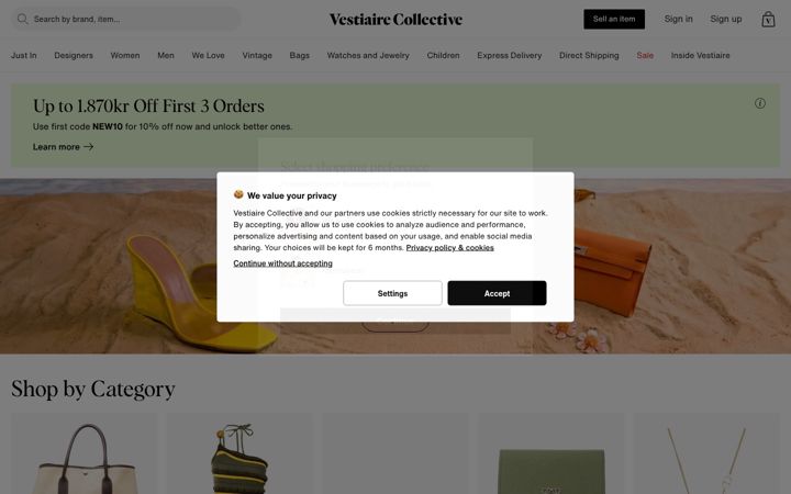 Kuvakaappaus sivustosta vestiairecollective.com