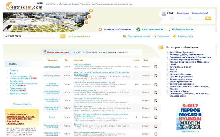 Screenshot of vestniktm.com