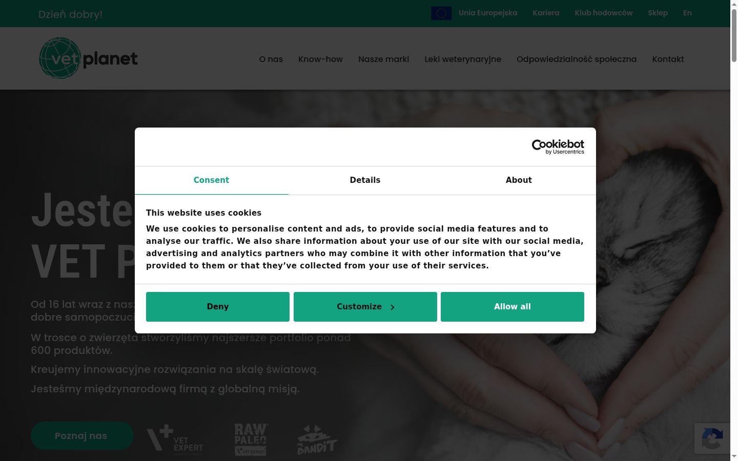 Screenshot del banner di consenso mostrato prima di qualsiasi interazione