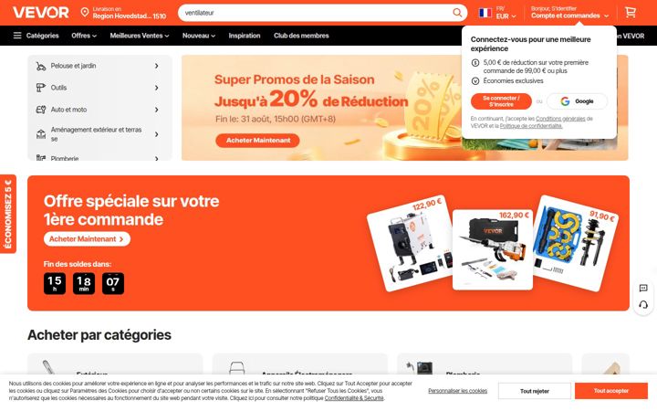 Screenshot of vevor.fr