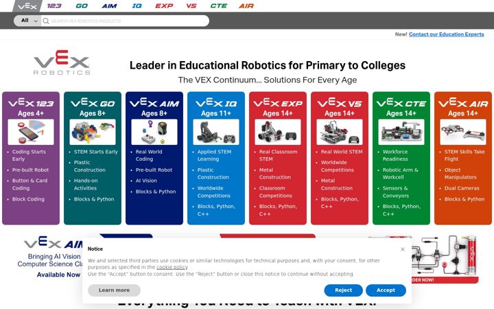 Screenshot of vex.com