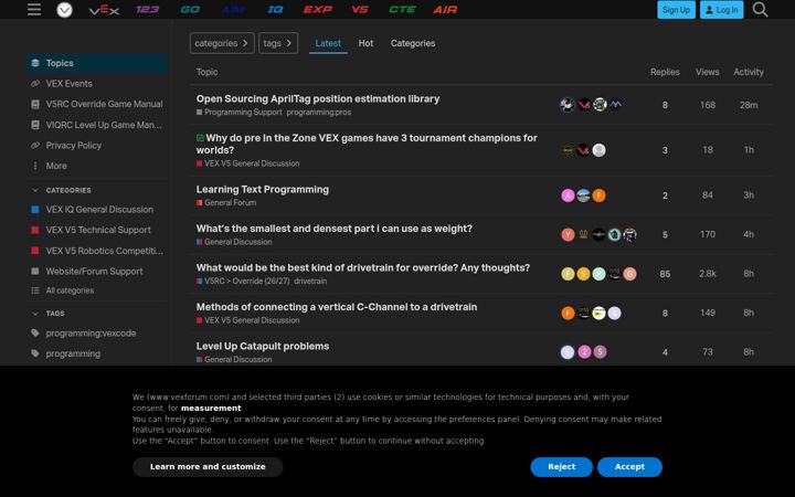 Screenshot of vexforum.com