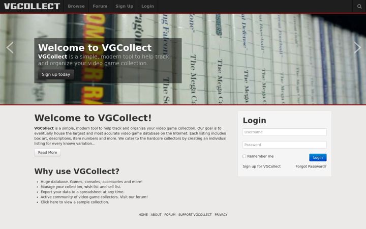 Screenshot of vgcollect.com