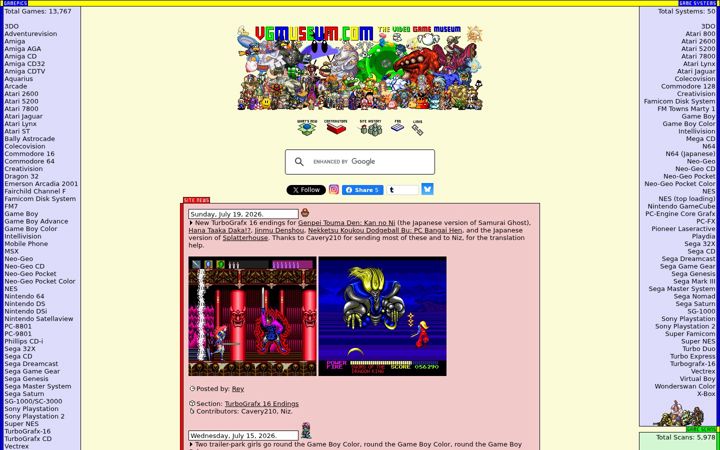 Screenshot of vgmuseum.com