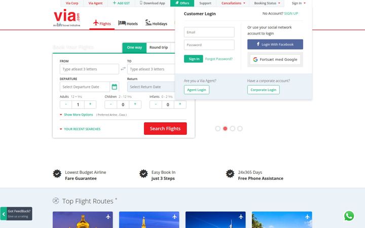 Screenshot of via.com
