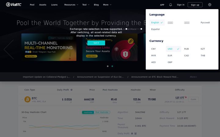 Screenshot von viabtc.info