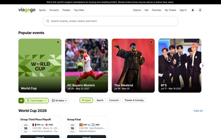 Екранна снимка на viagogo.com