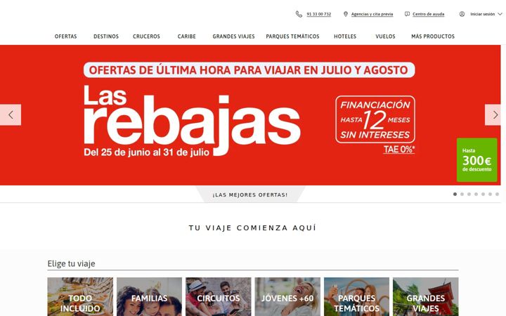 Screenshot of viajeselcorteingles.es