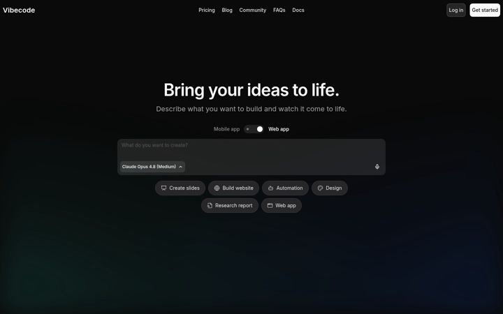 Screenshot of vibecodeapp.com