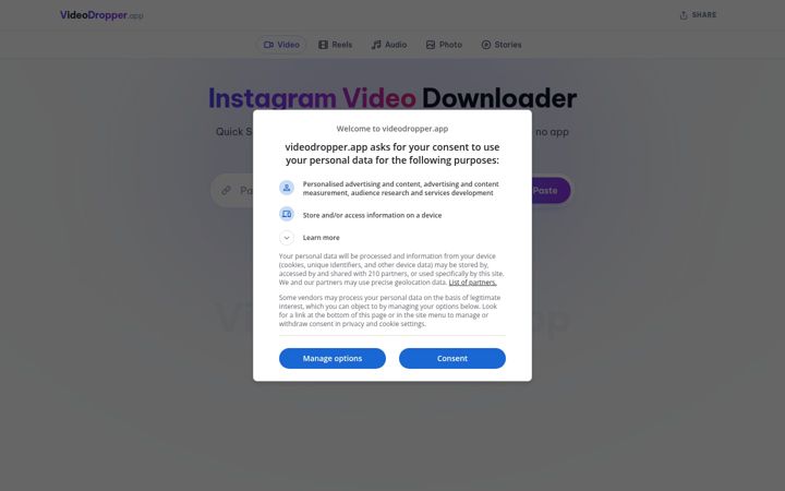 Screenshot of videodropper.app
