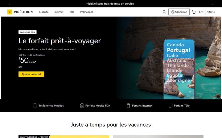 Екранна снимка на videotron.ca