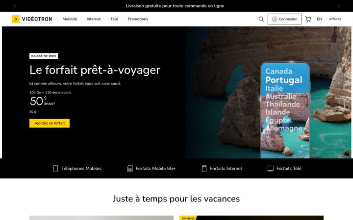 Екранна снимка на videotron.com
