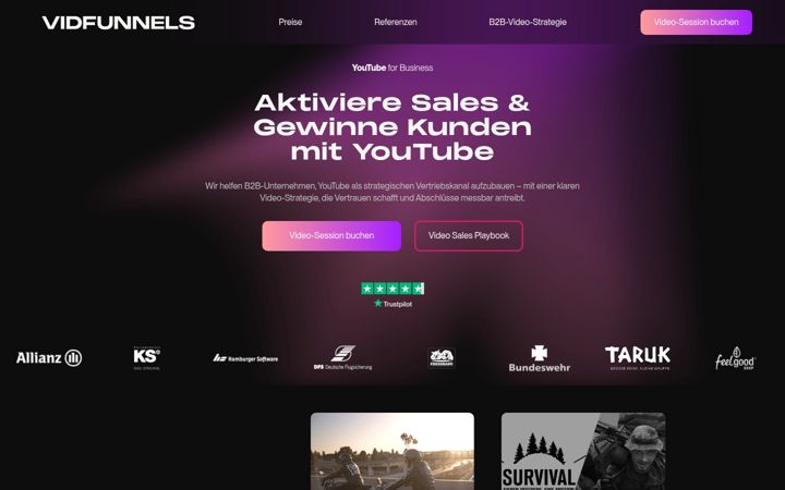 Kuvakaappaus sivustosta vidfunnels.de