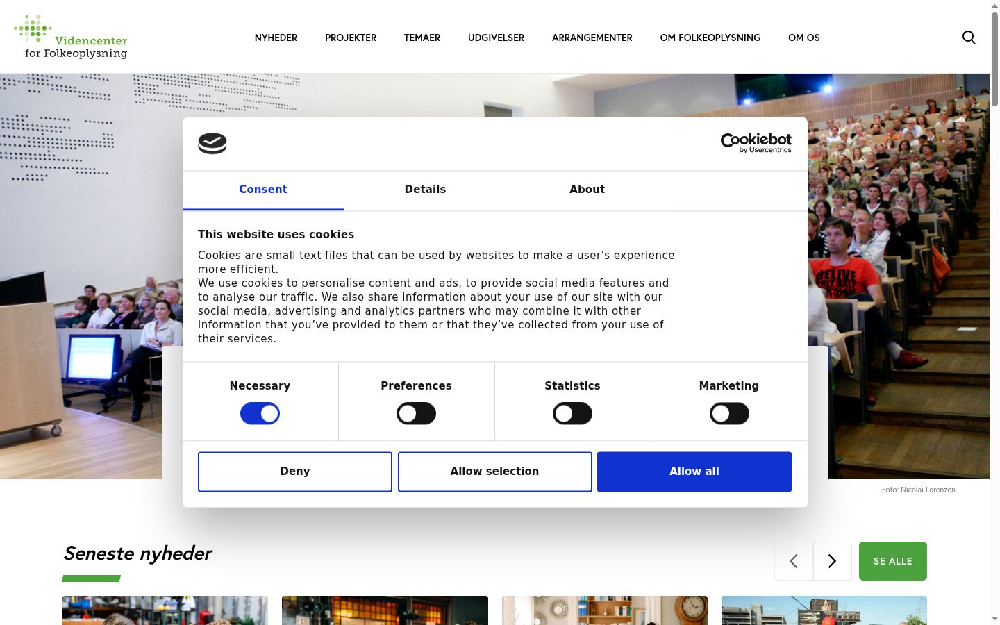Screenshot des Einwilligungsbanners vor jeglicher Interaktion