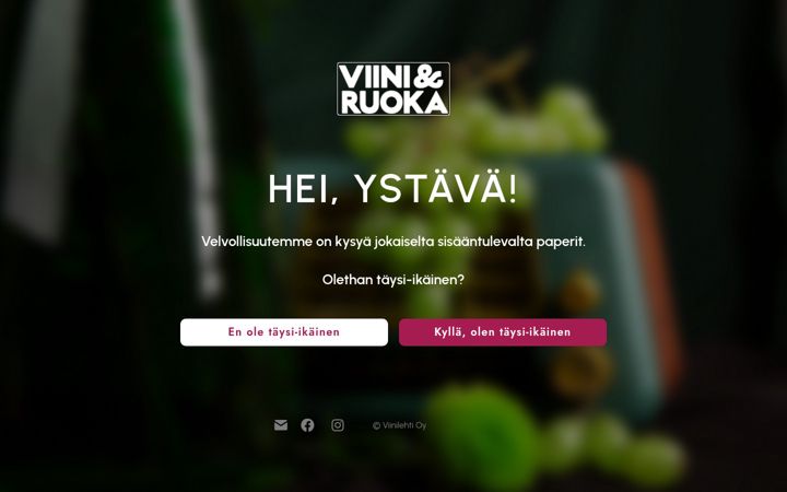 Screenshot van viiniruoka.fi