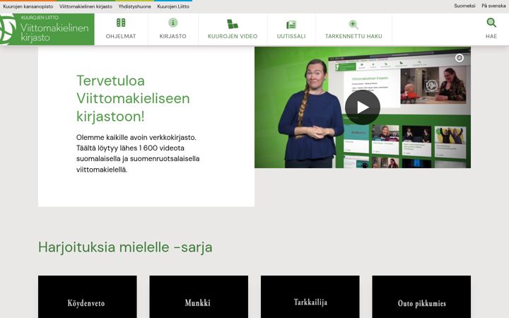 Ekrano kopija viittomakielinenkirjasto.fi