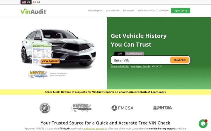Screenshot of vinaudit.com