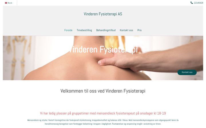 Screenshot stránky vinderen-fysioterapi.no