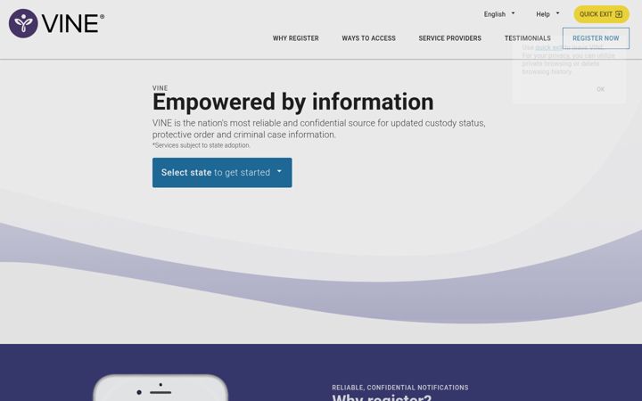 Screenshot of vinelink.com