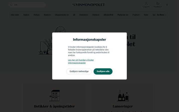 Screenshot of vinmonopolet.no