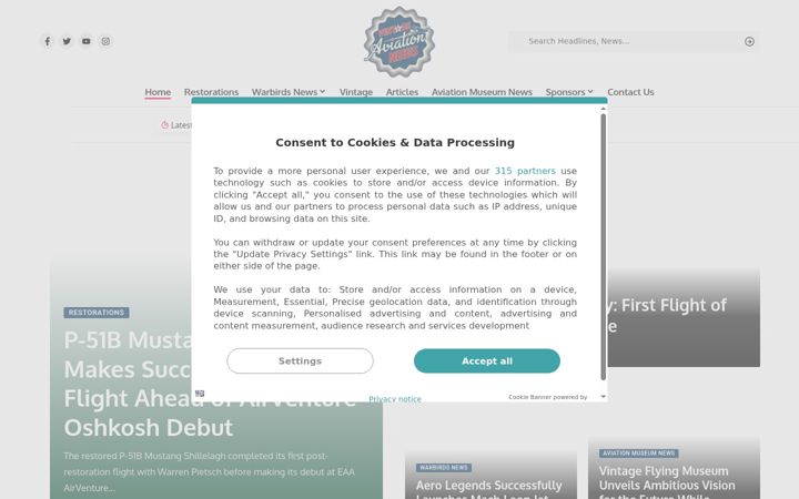 Screenshot of vintageaviationnews.com