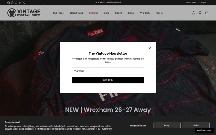 Screenshot of vintagefootballshirts.com