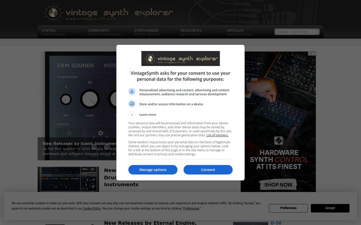 Screenshot of vintagesynth.com