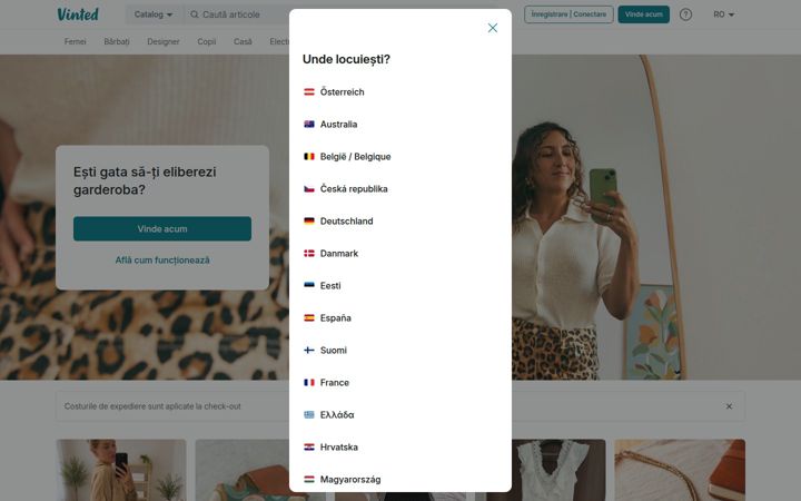 Screenshot di vinted.ro