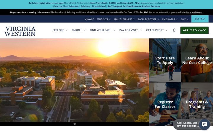 Screenshot of virginiawestern.edu