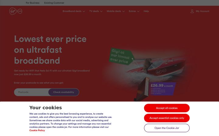 Zrzut ekranu virginmedia.com