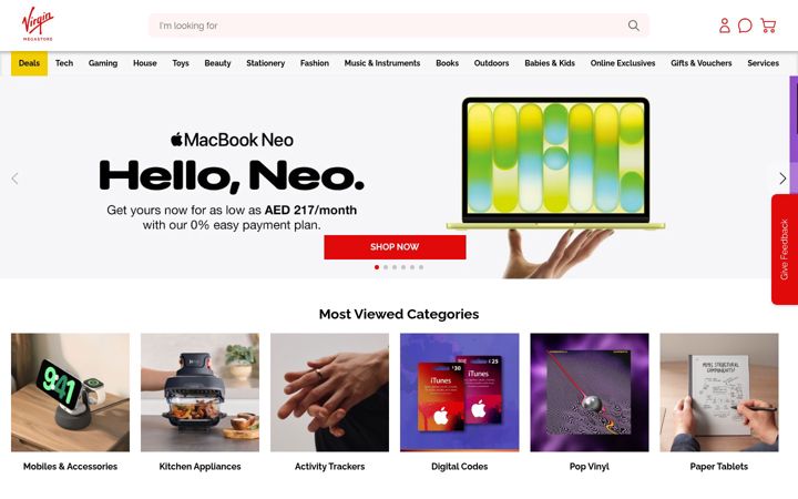 Screenshot of virginmegastore.ae