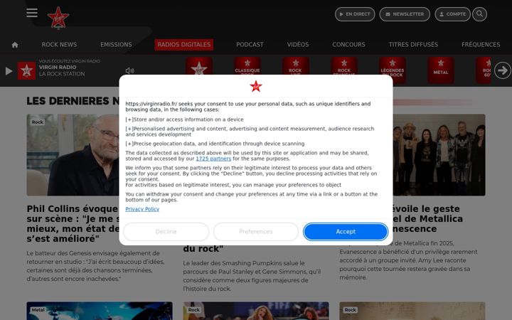 Screenshot of virginradio.fr