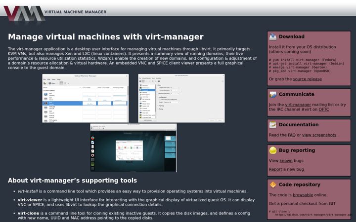 Screenshot of virt-manager.org