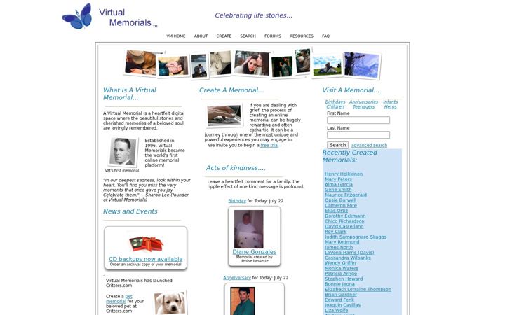 Screenshot of virtual-memorials.com