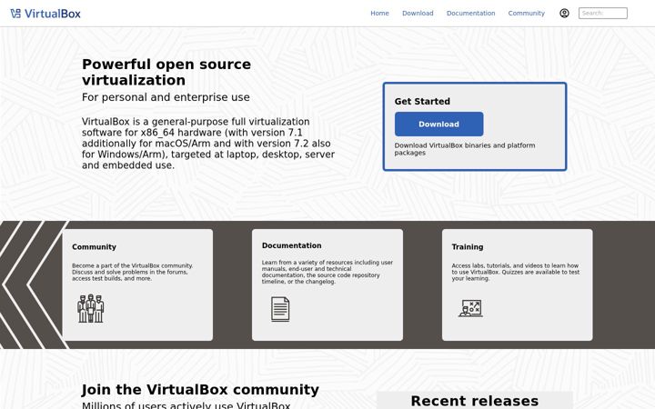 Screenshot ta' virtualbox.org