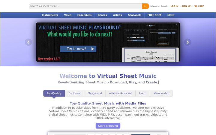 Screenshot of virtualsheetmusic.com