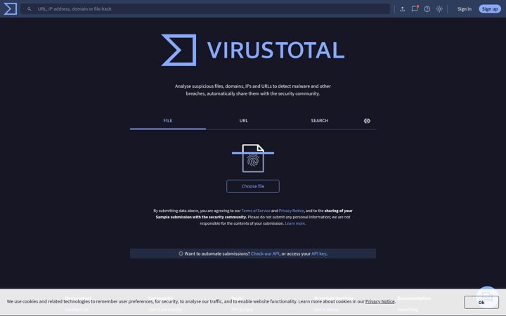 Snímek obrazovky virustotal.com
