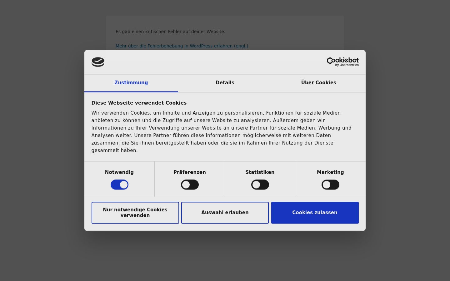 Screenshot van de toestemmingsbanner zoals getoond vóór enige interactie