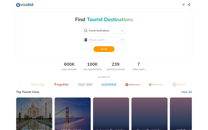 Screenshot of visalist.io