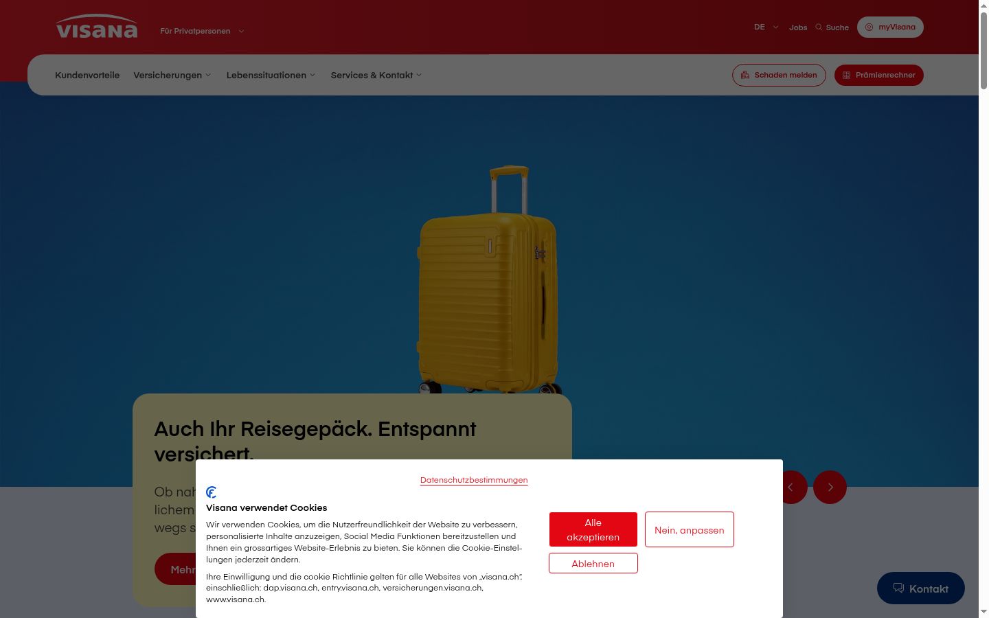 Screenshot des Einwilligungsbanners vor jeglicher Interaktion