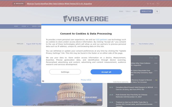 Ekraanipilt saidist visaverge.com