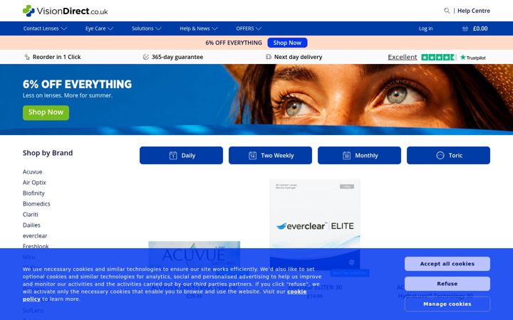 Screenshot von visiondirect.co.uk