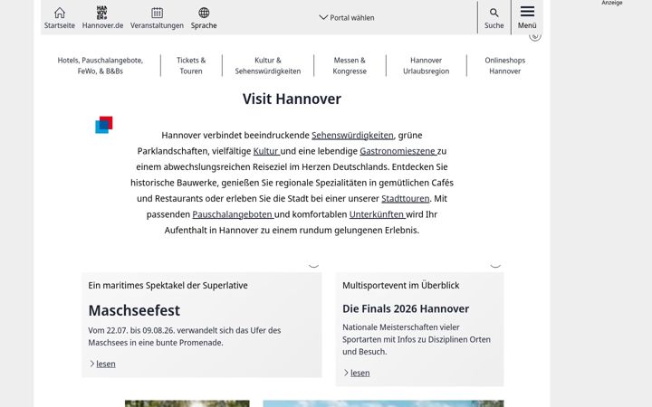Screenshot of visit-hannover.com