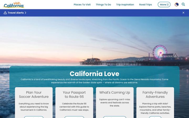 Snímek obrazovky visitcalifornia.com