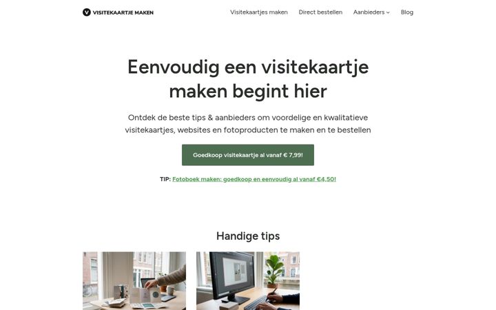 Screenshot of visitekaartjemaken.nl